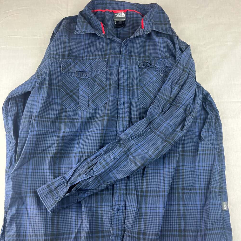 The North Face Men's Large Blue Plaid Long Sleeve Button Down Shirt Western